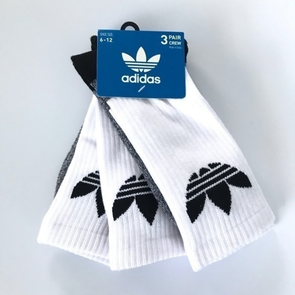 Adidas men’s crew socks 3 pack size 6-12 white gray black